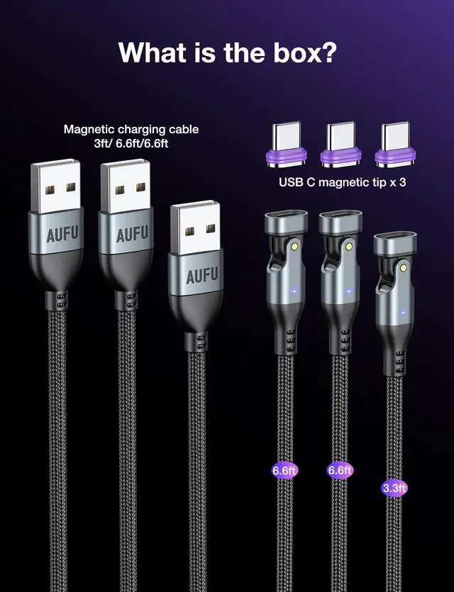 Alt view image 7 of 7 - 16PIN USB C Magnetic Charging Cable (3Pack, 3.3/6.6/6.6ft), 180° Rotation Magnet Charger Cable/Magnetic USB C Cables/Magnet Phone Charger/Data Transfer Charging Cables for Phone/Tablet/Laptop