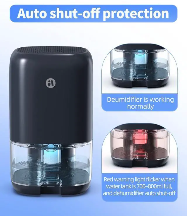 Alt view image 4 of 7 - Dehumidifier, 35 OZ Small Dehumidifiers for Room for Home, Quiet with Auto Shut Off, Dehumidifiers for Bedroom (280 sq. ft), Bathroom, RV, Closet,Blue