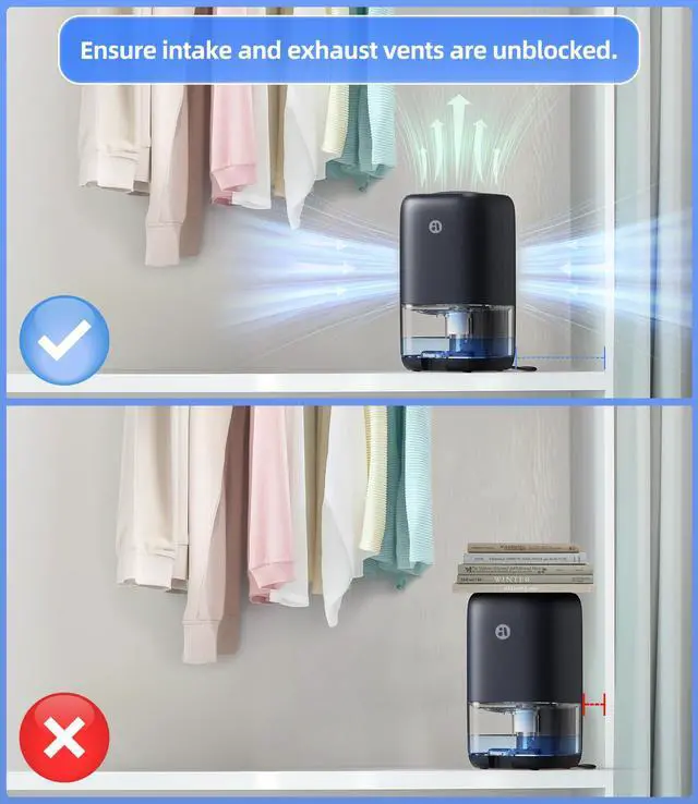 Alt view image 7 of 7 - Dehumidifier, 35 OZ Small Dehumidifiers for Room for Home, Quiet with Auto Shut Off, Dehumidifiers for Bedroom (280 sq. ft), Bathroom, RV, Closet,Blue