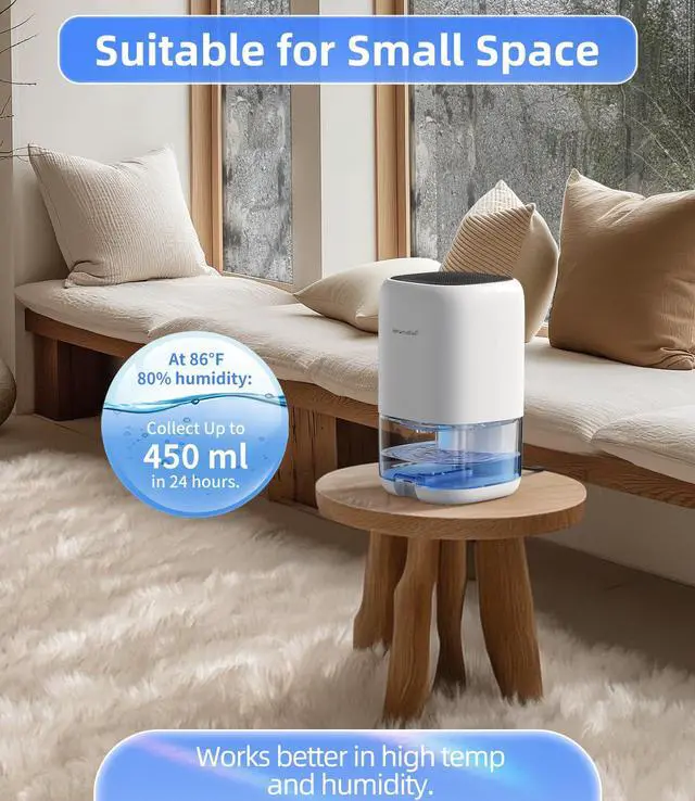 Alt view image 2 of 7 - Dehumidifier, 35 OZ Small Dehumidifiers for Bedroom for Home, Quiet with Auto Shut Off, Dehumidifiers for Bedroom (280 sq. ft), Bathroom, RV, Closet, White