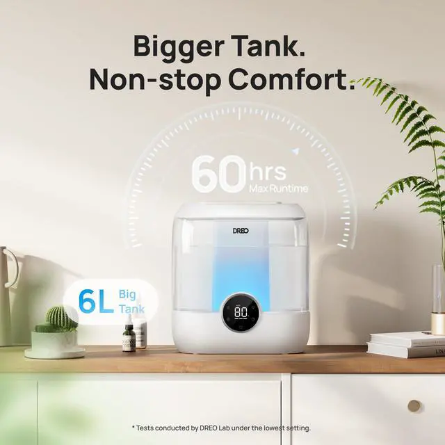 Alt view image 3 of 6 - 6L Top Fill Humidifiers for Bedroom, 60H Runtime 28 dB Quiet Supersized Cool Mist Air Humidifiers for Large Room, Baby Nursery, Plant, Indoor, Night Light, Easy to Clean, Precise Humidity Control