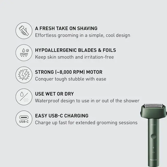 Alt view image 2 of 7 - Electric Razor for Men, Wet Dry Shaver with 3-Blade Cutting System, Ergonomic Handle and USB-C Charging- ES-RM3B-G