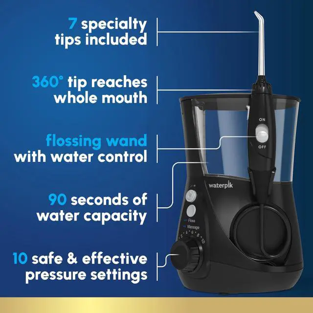 Alt view image 2 of 7 - Aquarius Water Flosser For Teeth Cleaning, Gums, Braces, Dental Care, Electric Power With 10 Settings, 7 Tips For Multiple Users And Needs, ADA Accepted, Black WP-662, Packaging May Vary
