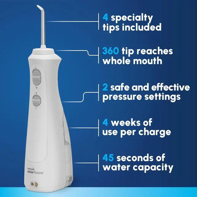 Alt view image 2 of 7 - Cordless Pearl Rechargeable Portable Water Flosser for Teeth, Gums, Braces Care and Travel with 4 Flossing Tips - ADA Accepted, WF-13 White, Packaging May Vary