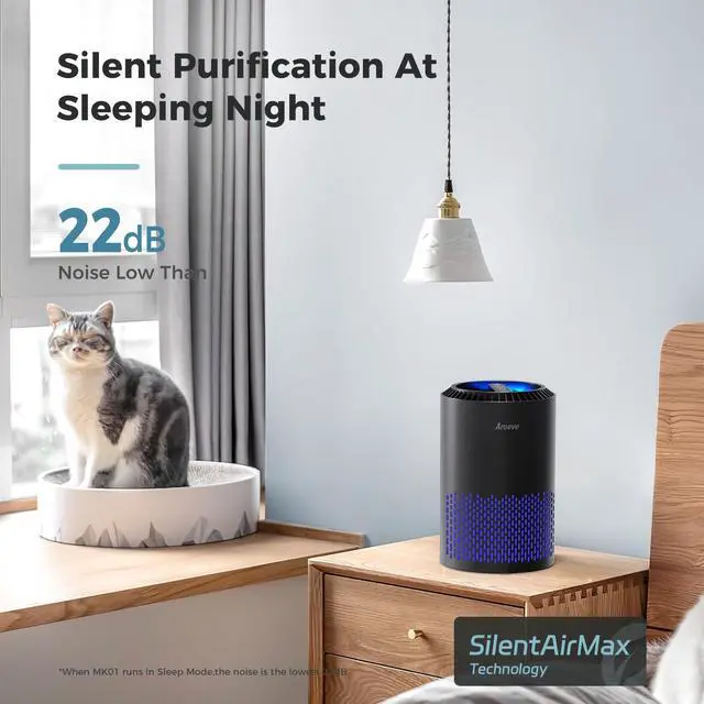 Alt view image 3 of 7 - Air Purifiers for Bedroom Home, Air Purifier For Smoke Pollen Dander Hair Smell Air Cleaner with Sleep Mode Speed Control For Bedroom Office, MK01- Black(Available for California)