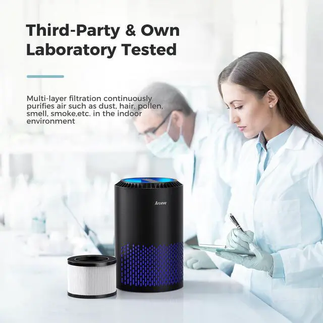 Alt view image 6 of 7 - Air Purifiers for Bedroom Home, Air Purifier For Smoke Pollen Dander Hair Smell Air Cleaner with Sleep Mode Speed Control For Bedroom Office, MK01- Black(Available for California)