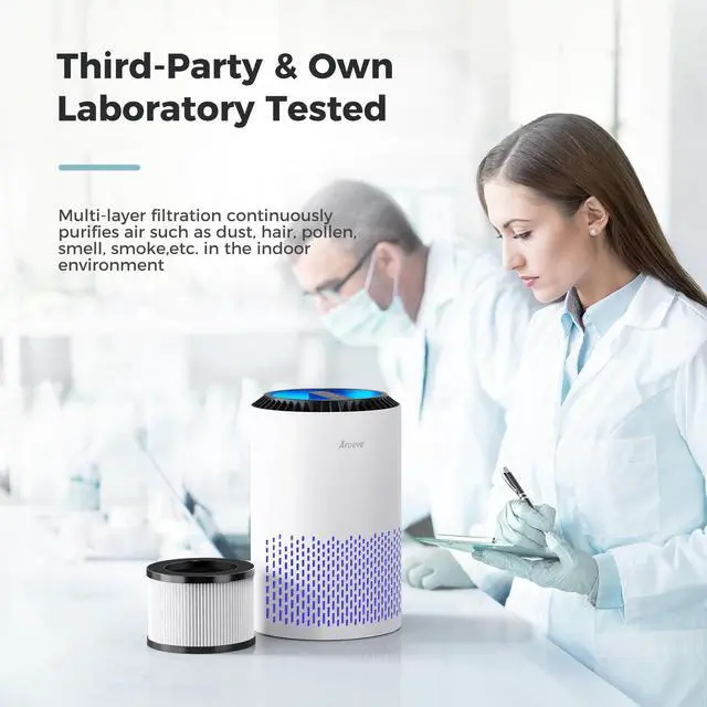 Alt view image 6 of 7 - Air Purifiers for Bedroom Home, Air Purifier For Smoke Pollen Dander Hair Smell Air Cleaner with Sleep Mode Speed Control For Bedroom Office, MK01- White(Available for California)