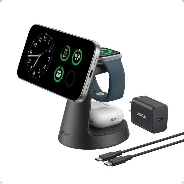 Main image of MagSafe Charger Compatible, MagGo 3-in-1 Charging Station, Nano Charging Stand, Qi2 Certified 15W Magnetic Wireless Charger Dock, for iPhone17/16/15/14, Apple Watch,AirPods (Adapter Included)