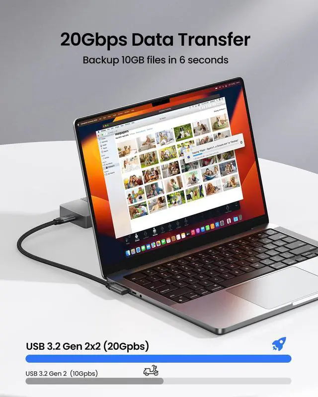 Alt view image 5 of 7 - USB C Monitor Cable Right Angle 5FT, 8K@30Hz 5K/4K@60Hz Display, 20Gbps Data Transfer, 90 Degree USB C 3.2 Gen 2x2 Video Cable, 240W Charging for iPhone 17, MacBook, Portable Monitor, Carplay