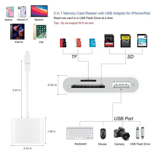 Alt view image 2 of 7 - SD Card Reader for iPhone, Memory Card Reader with USB Camera Adapter Plug and Play Trail Game Camera Viewer Supports SD and TF Card MicroSD Card Adapter for iPad No App Required
