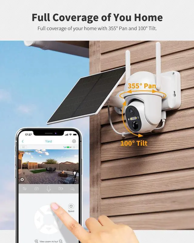 Alt view image 5 of 7 - 4G LTE Cellular Security Camera Includes Memory Card & SIM Card(Support Verizon/AT&T/T-Mobile), 2K Solar Outdoor Cam Wireless Without WiFi Needed, 360° Live View, Color Night Vision