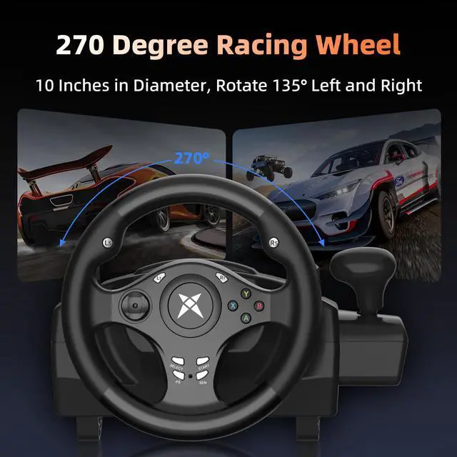 Alt view image 3 of 7 - Racing Wheel - Gaming Steering Wheel for PC, 270 Degree Driving Simulator Race Xbox Steering Wheel and Pedals with Dual Vibration for PS4, Xbox One, Xbox Series X|S, PS3, Switch, Android