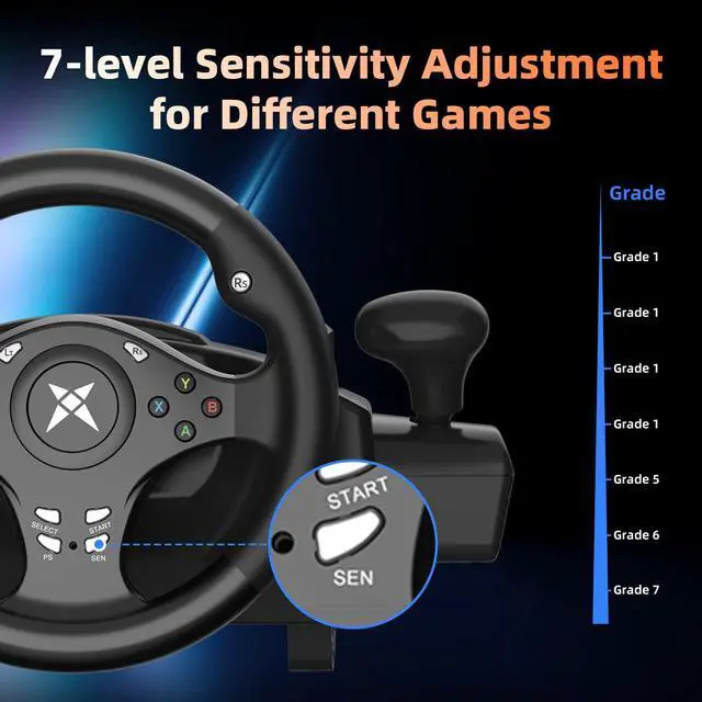 Alt view image 5 of 7 - Racing Wheel - Gaming Steering Wheel for PC, 270 Degree Driving Simulator Race Xbox Steering Wheel and Pedals with Dual Vibration for PS4, Xbox One, Xbox Series X|S, PS3, Switch, Android