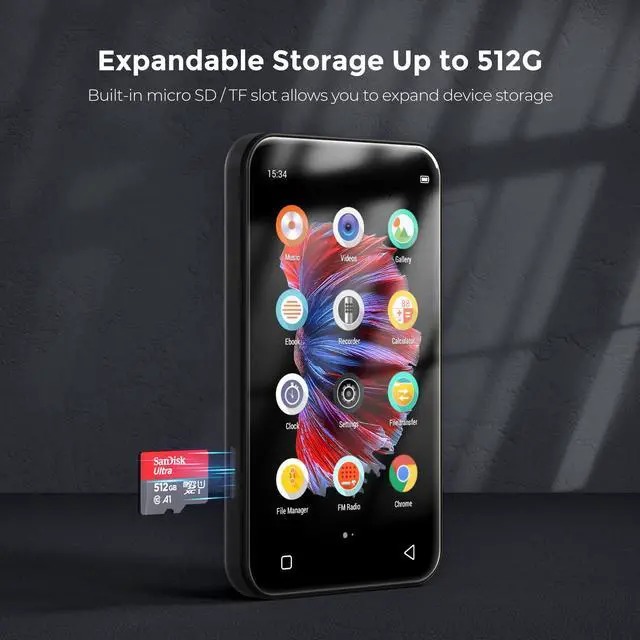 Alt view image 7 of 7 - 72GB WiFi Mp3 Player with Bluetooth, 4.0" Full Touch Screen Mp4 Player with Speaker, Portable Digital Music Player with FM Radio, BrowserCan't Install/Download Any New Apps (Black)