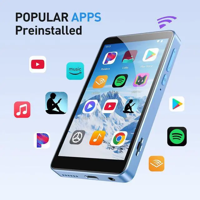 Alt view image 2 of 7 - 96GB MP3 Player with Bluetooth and WiFi, T08X 4'' Android 14 MP4 Music Player with Spotify, Audible, APP Store, Up to 1TB, Blue