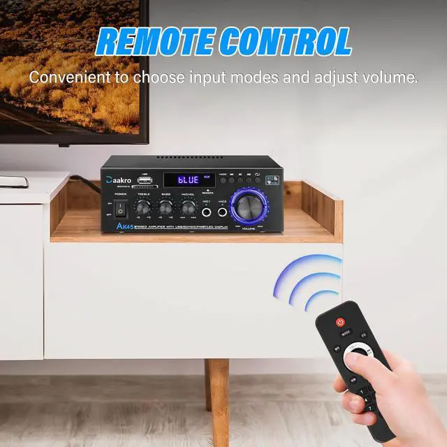 Alt view image 5 of 7 - AK45 Stereo Audio Amplifier,300W Home 2 Channel Wireless Bluetooth 5.0 Power Amplifier System, Home Amplifiers FM Radio, USB, SD Card, with Remote Control Home Theater Audio Stereo System