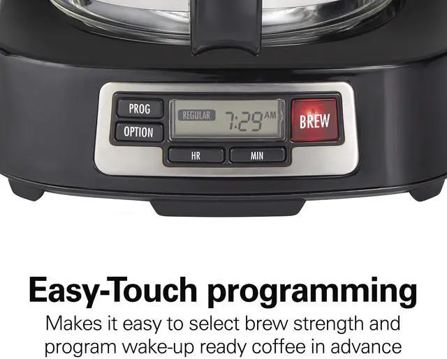 Alt view image 5 of 7 - 5 Cup Drip Coffee Maker with Easy FrontFill Basket, Compact Design, Programmable Clock, Glass Carafe, Auto Pause and Pour, Black & Stainless Steel (46111)