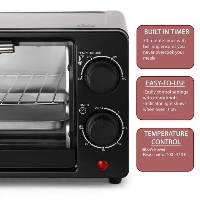 Alt view image 2 of 7 - 9.5 Quart Electric Counter Top 2 Slice Toaster Oven with Built in Timer, Bake, Broil, Toast (Black)