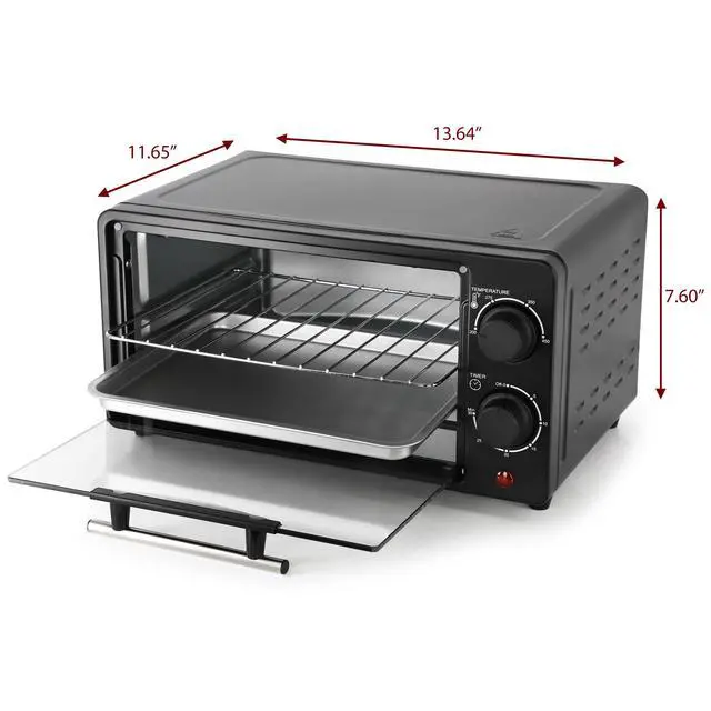 Alt view image 3 of 7 - 9.5 Quart Electric Counter Top 2 Slice Toaster Oven with Built in Timer, Bake, Broil, Toast (Black)