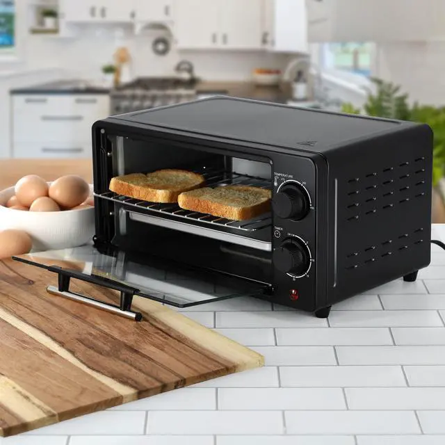 Alt view image 7 of 7 - 9.5 Quart Electric Counter Top 2 Slice Toaster Oven with Built in Timer, Bake, Broil, Toast (Black)