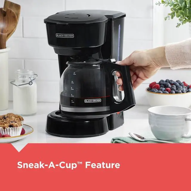 Alt view image 3 of 7 - 12-Cup Coffee Maker with Easy On/Off Switch, Easy Pour, Non-Drip Carafe with Removable Filter Basket, Vortex Technology, Black