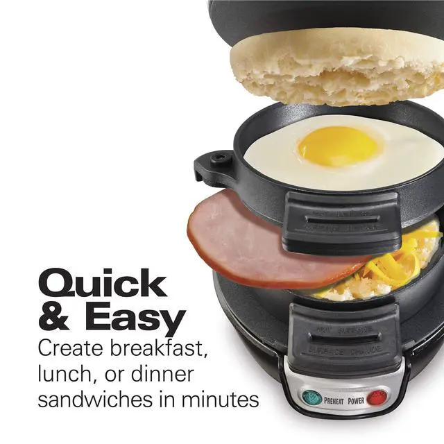 Alt view image 2 of 7 - Breakfast Sandwich Maker with Egg Cooker Ring, Customize Ingredients, Perfect for English Muffins, Croissants, Mini Waffles, Perfect White Elephant Gifts, Black (25477)