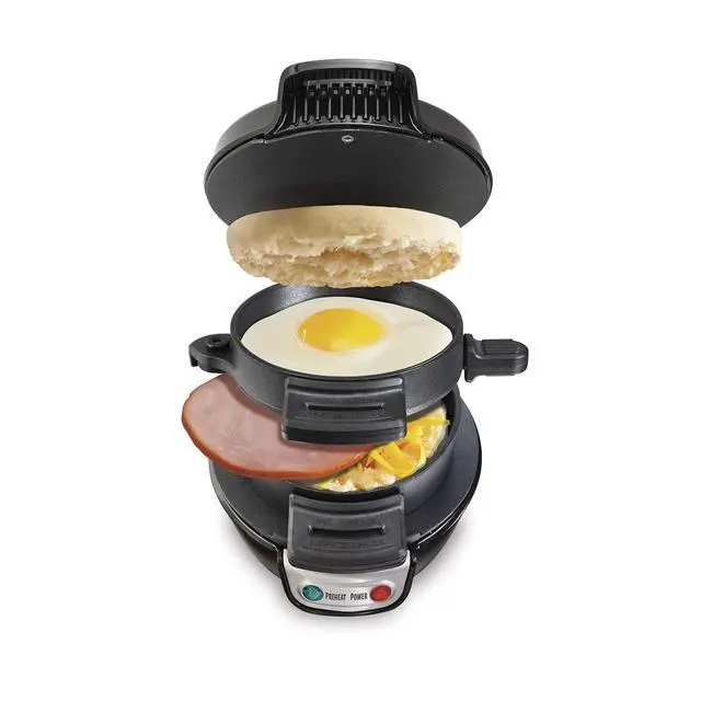 Main image of Breakfast Sandwich Maker with Egg Cooker Ring, Customize Ingredients, Perfect for English Muffins, Croissants, Mini Waffles, Perfect White Elephant Gifts, Black (25477)