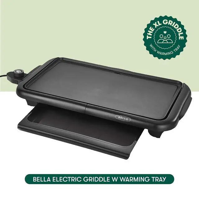 Alt view image 2 of 7 - Electric Griddle with Warming Tray - Smokeless Indoor Grill, Nonstick Surface, Adjustable Temperature & Cool-touch Handles, 10" x 18", Copper/Black, PFOA & PTFE Free