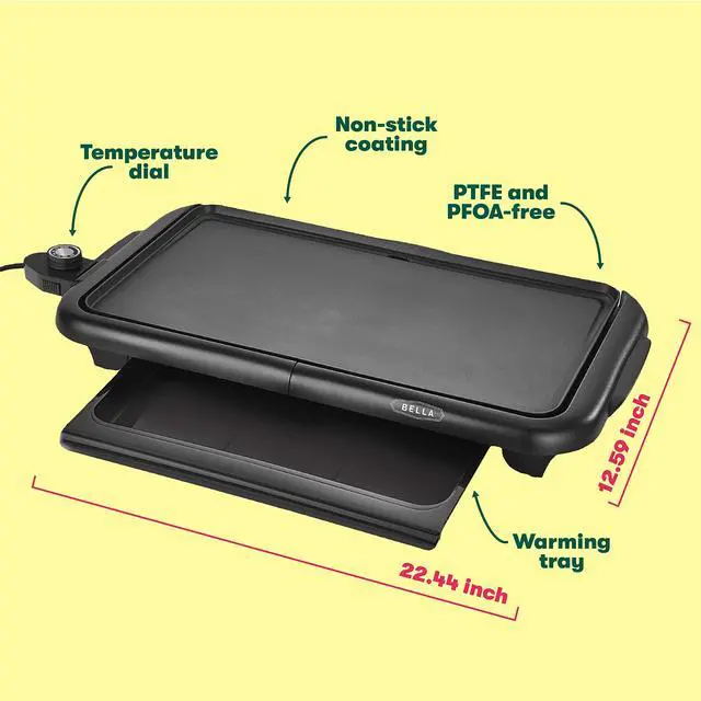 Alt view image 4 of 7 - Electric Griddle with Warming Tray - Smokeless Indoor Grill, Nonstick Surface, Adjustable Temperature & Cool-touch Handles, 10" x 18", Copper/Black, PFOA & PTFE Free