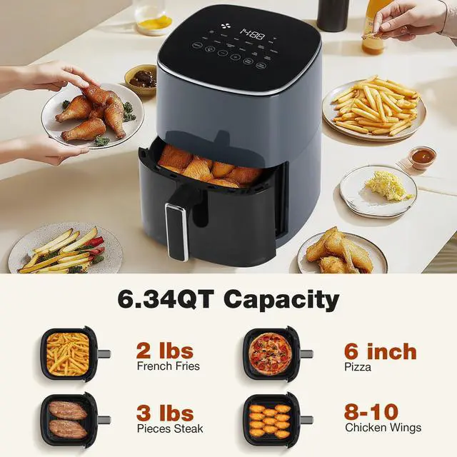 Alt view image 2 of 6 - Air Fryer 6 Quart with Window Square Air Fryer 12-in-1 Air Fry, Roast, Reheat, Dehydrate, Bake, Steam, Fries, Custard, Chicken, Wings, Sea Food, Vegetabels,400F Grey