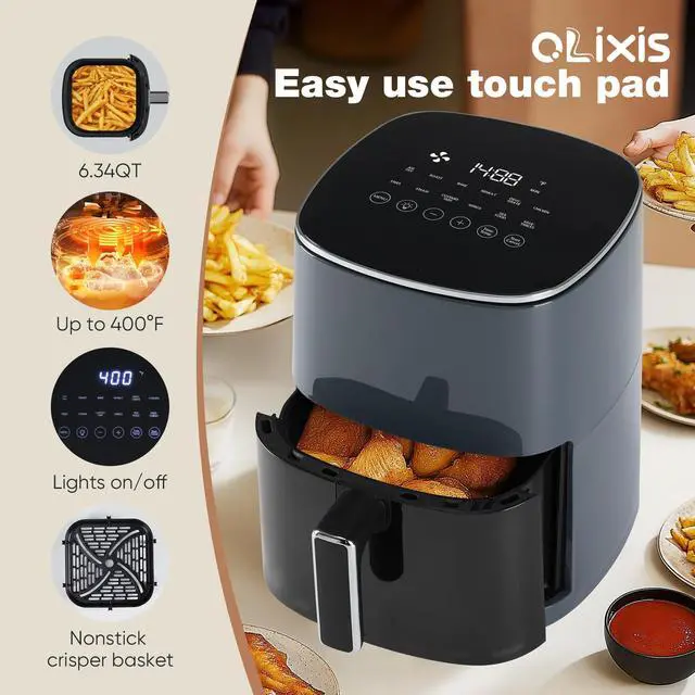 Alt view image 4 of 6 - Air Fryer 6 Quart with Window Square Air Fryer 12-in-1 Air Fry, Roast, Reheat, Dehydrate, Bake, Steam, Fries, Custard, Chicken, Wings, Sea Food, Vegetabels,400F Grey