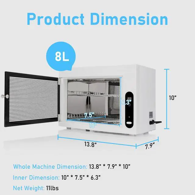 Alt view image 4 of 7 - 8L UV Cleaning Cabinet, High Capacity Nail Tool Cleaning Machine with Timer for Bottle Manicure Spa Barber Tool Equipment Cleaning