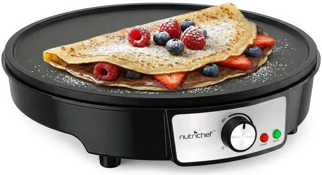 Main image of Electric Crepe Maker & Griddle Cooktop - Nonstick 12 Inch Aluminum Hot Plate with LED Indicator Lights & Adjustable Temperature Control - Wooden Spatula & Batter Spreader Included