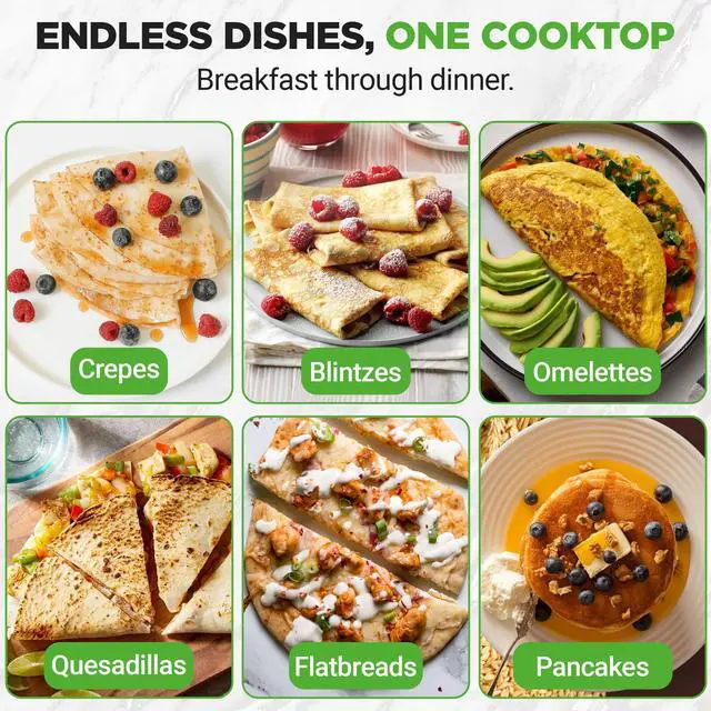 Alt view image 5 of 7 - Electric Crepe Maker & Griddle Cooktop - Nonstick 12 Inch Aluminum Hot Plate with LED Indicator Lights & Adjustable Temperature Control - Wooden Spatula & Batter Spreader Included