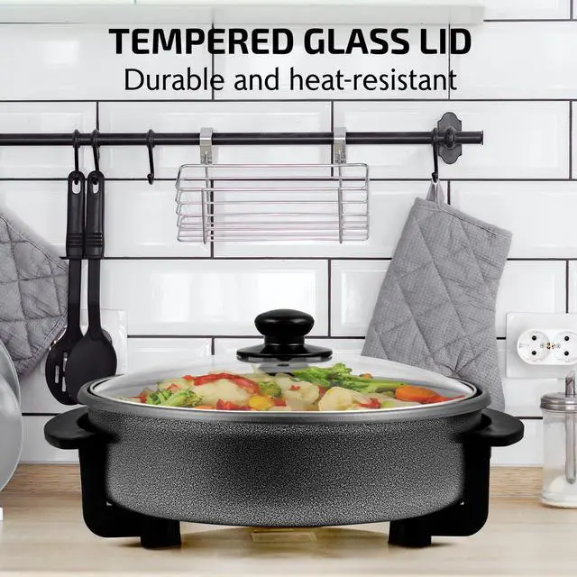 Alt view image 3 of 7 - 11.5-Inch Electric Skillet & Frying Pan, 1400W Nonstick Cooking Pan with Adjustable Temperature Control, Tempered Glass Lid with Steam Vent, Cool-Touch Handles, Easy-Clean Black SK11112B