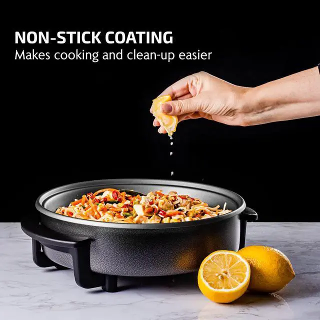 Alt view image 5 of 7 - 11.5-Inch Electric Skillet & Frying Pan, 1400W Nonstick Cooking Pan with Adjustable Temperature Control, Tempered Glass Lid with Steam Vent, Cool-Touch Handles, Easy-Clean Black SK11112B