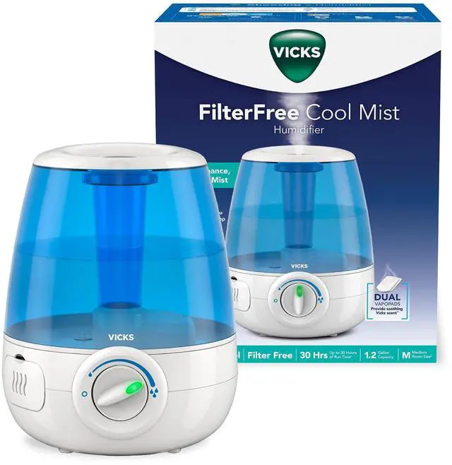 Main image of Filter-Free Ultrasonic Humidifier, Recommended by Pediatricians*, 1.2 Gal Ultrasonic Cool Mist Humidifiers for Bedrooms & Kids Rooms, Works with Vicks VapoPads