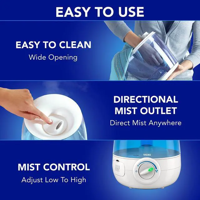 Alt view image 5 of 7 - Filter-Free Ultrasonic Humidifier, Recommended by Pediatricians*, 1.2 Gal Ultrasonic Cool Mist Humidifiers for Bedrooms & Kids Rooms, Works with Vicks VapoPads