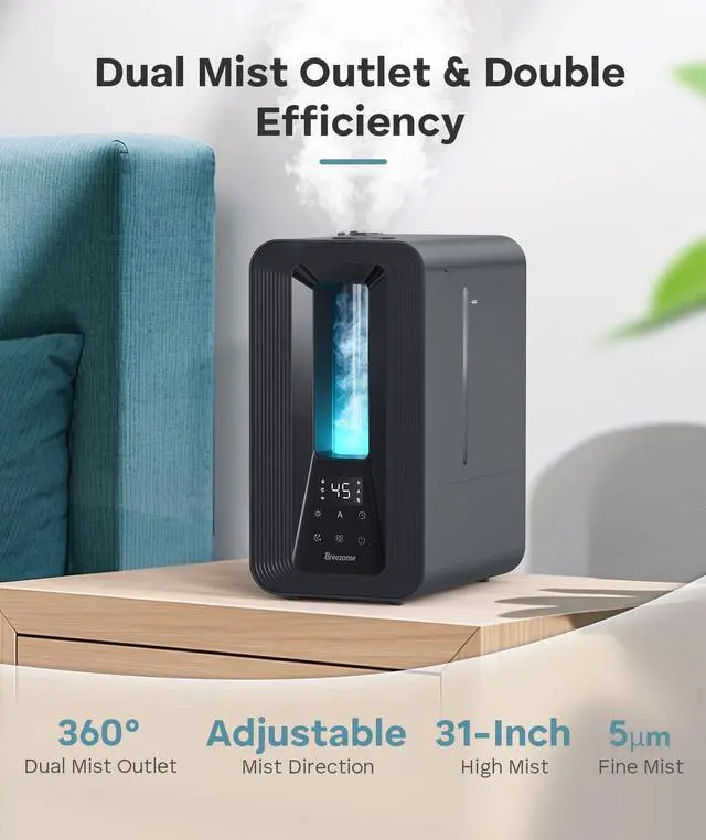 Alt view image 2 of 7 - 6L Humidifiers for Bedroom, Cool Mist Top Fill Humidifier with Aroma Diffuser, Humidistat, Night Light, 50H Runtime, Quiet Ultrasonic Humidifiers for Home Large Room, Baby Nursery, Plants