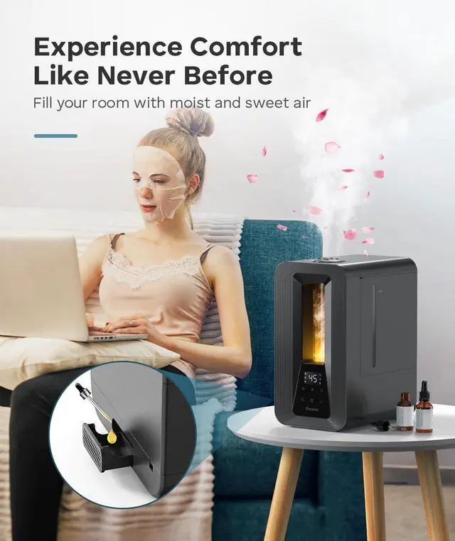 Alt view image 4 of 7 - 6L Humidifiers for Bedroom, Cool Mist Top Fill Humidifier with Aroma Diffuser, Humidistat, Night Light, 50H Runtime, Quiet Ultrasonic Humidifiers for Home Large Room, Baby Nursery, Plants