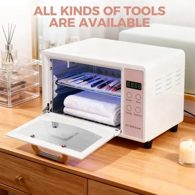 Alt view image 3 of 7 - Nail Tool Cabinet, 10L Large Sterilizer for NailTools, Multi-Functional Nail Cleaner Box for Home Use, Barbers, Beauty Salons, andSpas (Pink)