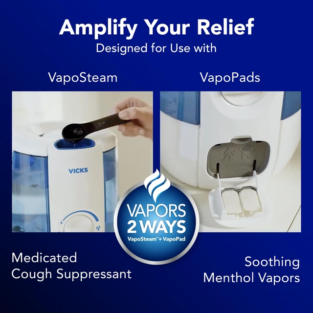 Alt view image 3 of 7 - Vicks CoolRelief Cool Mist Humidifier, 1.2 Gal | Small to Medium Room Vaporizer for Baby, Kids, Adults, 40 hours runtime, Works with Vicks VapoSteam and VapoPads