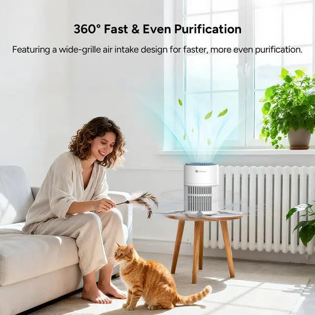 Alt view image 2 of 7 - Air Purifiers for Bedroom,Quiet Air Purifier with 15 dB Sleep Mode & Night Light,H13 HEPA Washable Filter, 360°Air Inlet, 3 Timer 12W Design, Air Cleaner for Pet Dander,smoke