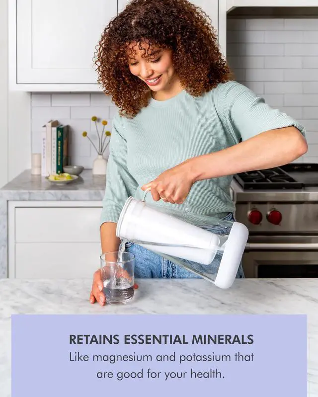 Alt view image 4 of 7 - Home Water Pitcher, 7-Cup, White, Glass with Silicone Base, White, for Everyday Protection Against Bacteria, Parasites, Microplastics, Lead, Mercury, PFAS and a Variety of Chemicals