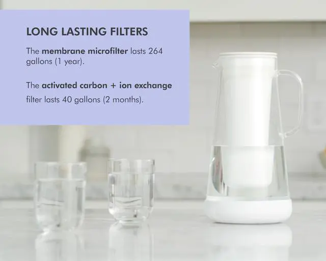 Alt view image 5 of 7 - Home Water Pitcher, 7-Cup, White, Glass with Silicone Base, White, for Everyday Protection Against Bacteria, Parasites, Microplastics, Lead, Mercury, PFAS and a Variety of Chemicals