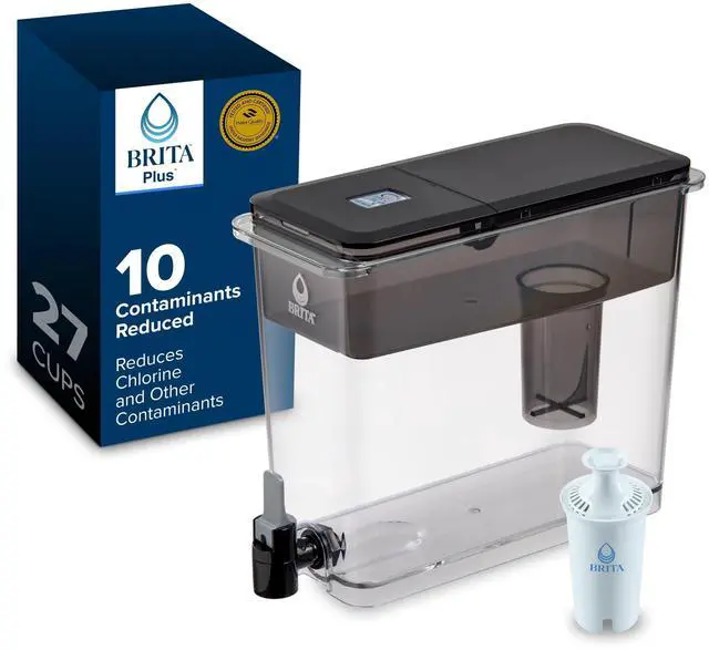 Main image of Extra-Large 27-Cup Water Dispenser with BritaPlus Filter, WQA NSF/ANSI Certified, Reduces 2X Contaminants vs. Standard, Reduces Chlorine, Zinc, Copper, Mercury & More, 1 Filter Included, Black
