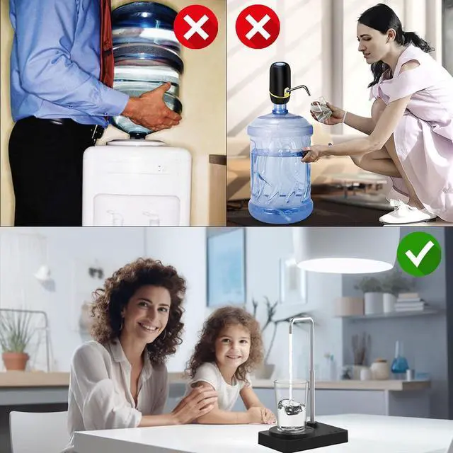 Alt view image 3 of 6 - Desk Water Dispenser- Intelligent Desktop Water Bottle, Automatic Water Pump for Universal Bottle Water Dispenser USB Charging Jug Pump for Home, Office, Outdoor (Black)