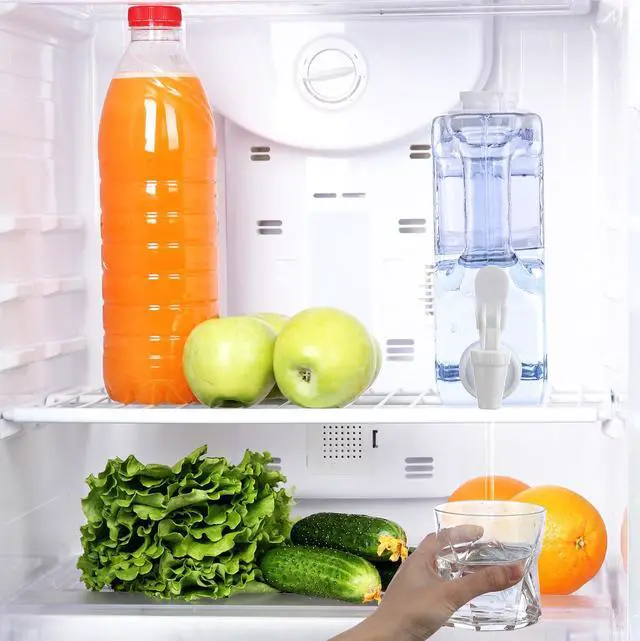 Alt view image 3 of 7 - Drink Dispenser for Fridge Refrigerator Plastic Reusable Water Dispensers Bottle with Spigot for Party Outdoors Home Office Activities(1.1 Gallon,4 Pcs)