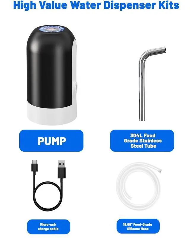 Alt view image 3 of 7 - Water Dispenser for 5 Gallon Bottle, Portable USB Charging Electric Water Pump, Drinking Water Jug Pump for Home, Kitchen, Living Room, Office, Camping, Universal for 3-5 Gallon (Black)