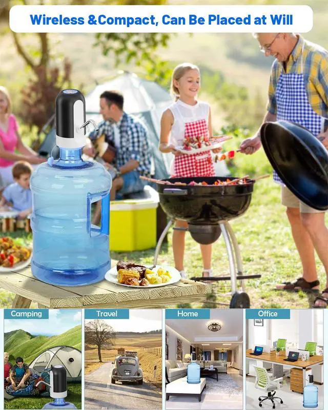 Alt view image 7 of 7 - Water Dispenser for 5 Gallon Bottle, Portable USB Charging Electric Water Pump, Drinking Water Jug Pump for Home, Kitchen, Living Room, Office, Camping, Universal for 3-5 Gallon (Black)